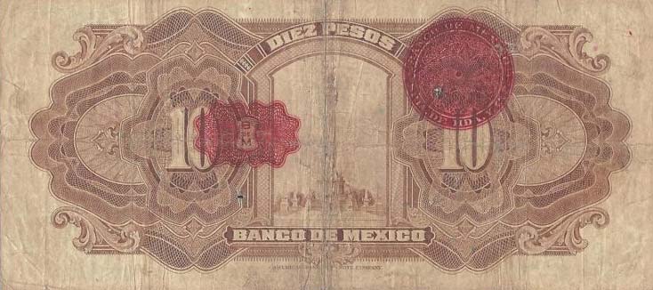 Back of Mexico p22g: 10 Pesos from 1934