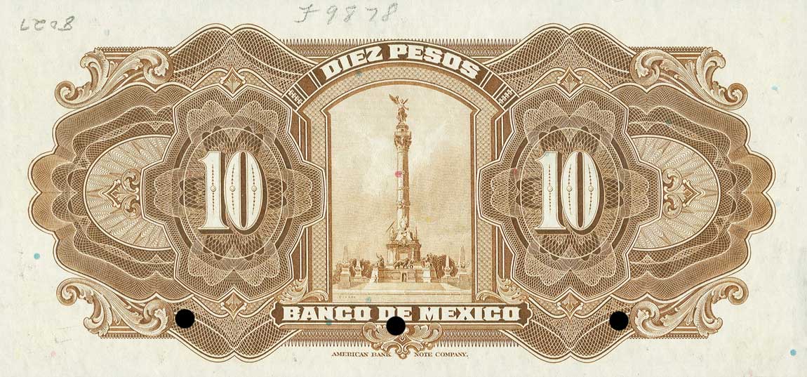 Back of Mexico p22s: 10 Pesos from 1925