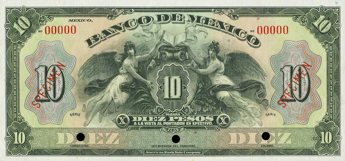 Front of Mexico p22s: 10 Pesos from 1925