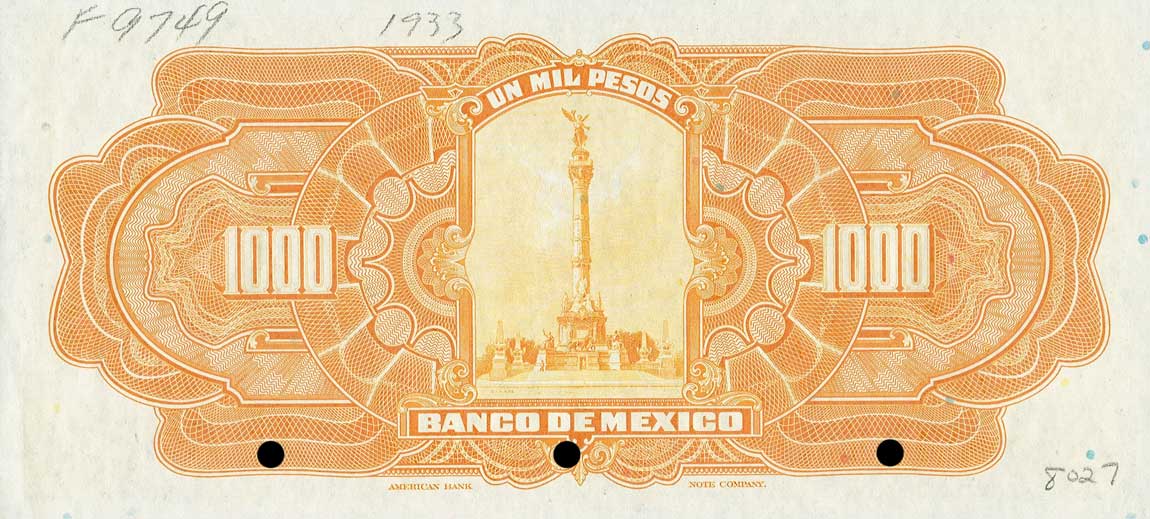 Back of Mexico p27s: 1000 Pesos from 1925