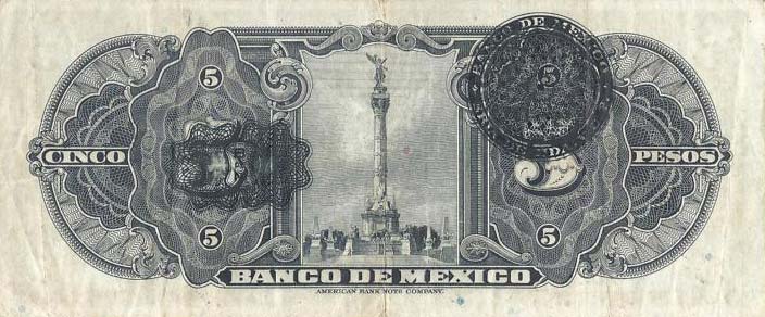 Back of Mexico p29a: 5 Pesos from 1936
