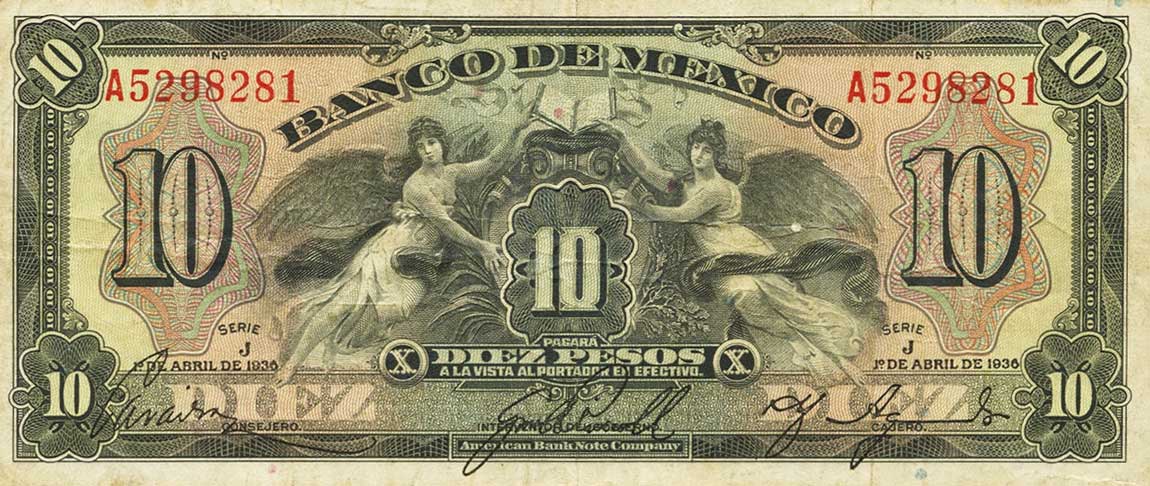 Front of Mexico p30a: 10 Pesos from 1936