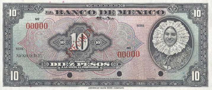 Front of Mexico p35s: 10 Pesos from 1937