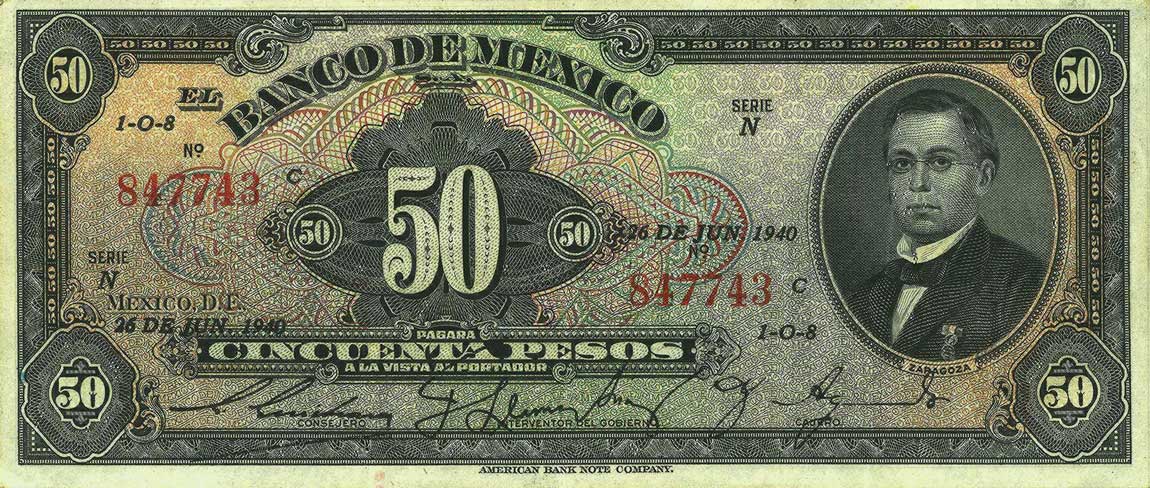 Front of Mexico p37b: 50 Pesos from 1940