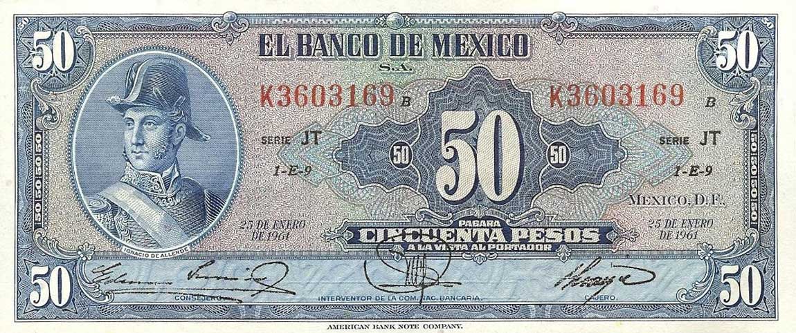 Front of Mexico p49m: 50 Pesos from 1961