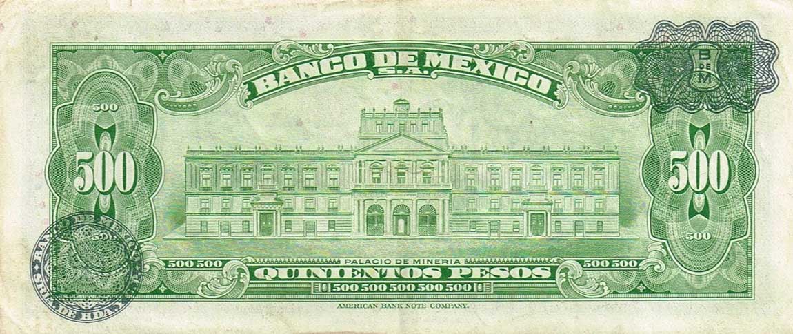 Back of Mexico p51p: 500 Pesos from 1972