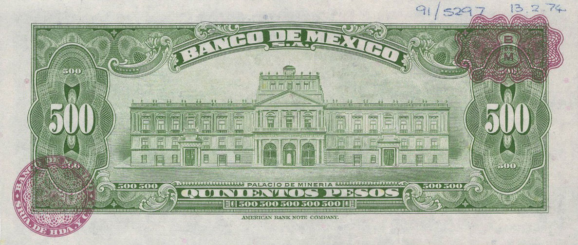 Back of Mexico p51r1: 500 Pesos from 1948