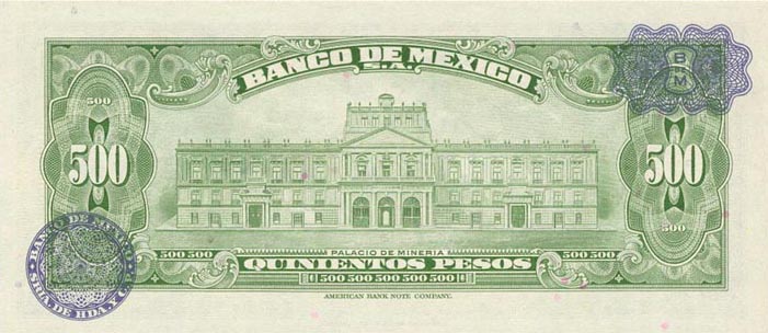 Back of Mexico p51t: 500 Pesos from 1978