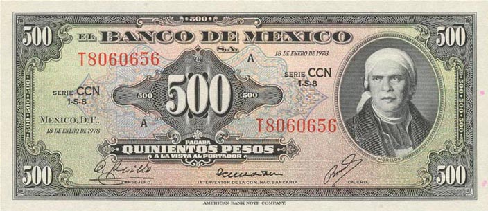 Front of Mexico p51t: 500 Pesos from 1978