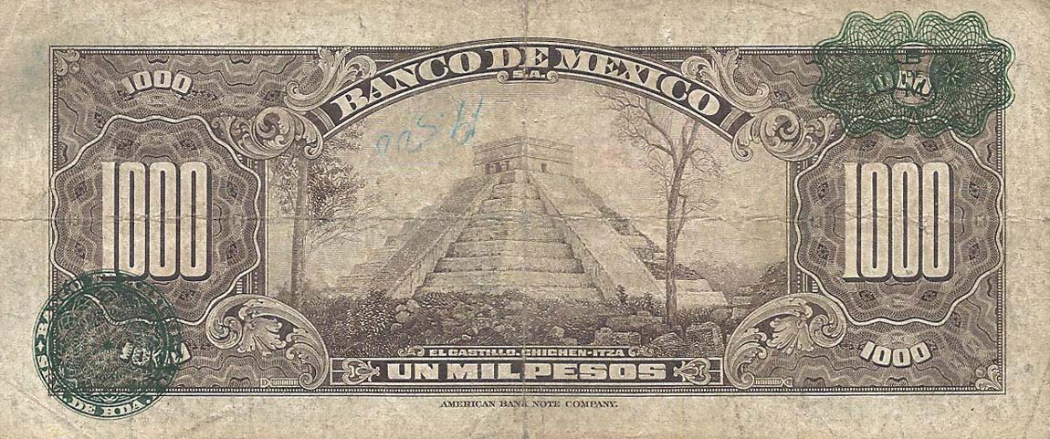 Back of Mexico p52h: 1000 Pesos from 1957