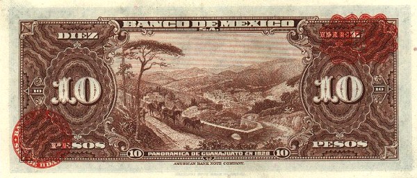 Back of Mexico p53a: 10 Pesos from 1951