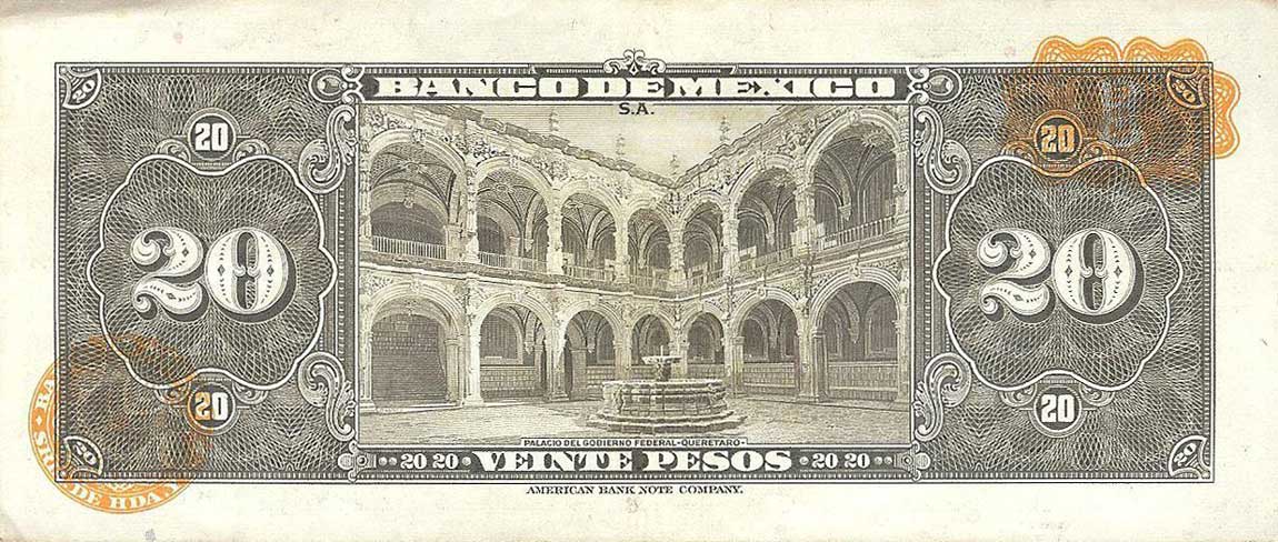 Back of Mexico p54g: 20 Pesos from 1959