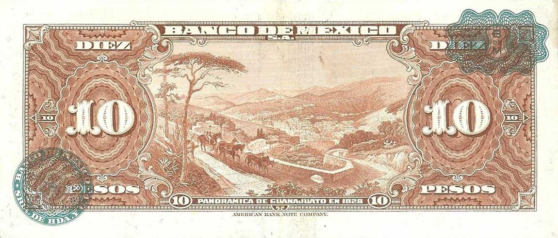 Back of Mexico p58d: 10 Pesos from 1957