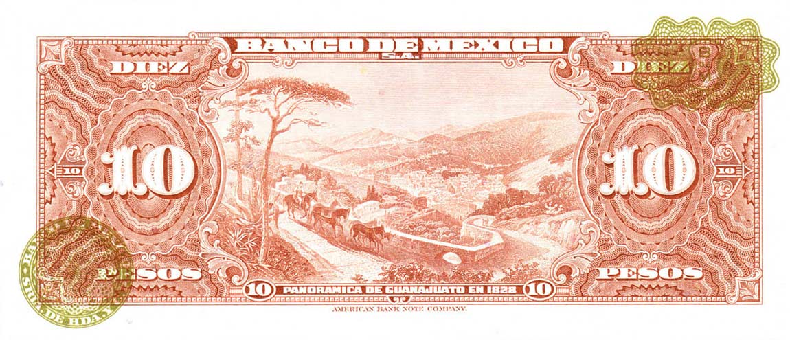 Back of Mexico p58h: 10 Pesos from 1961