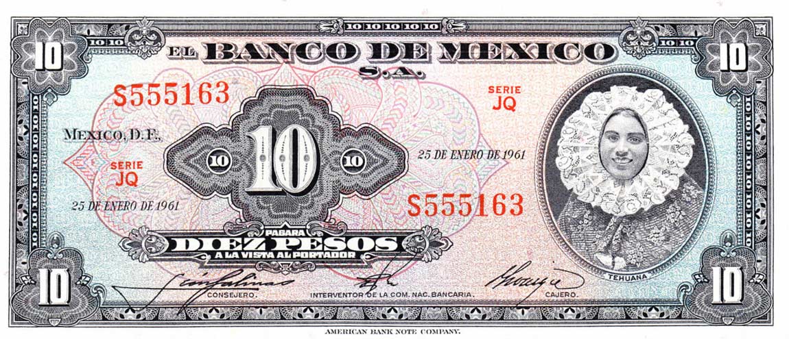 Front of Mexico p58h: 10 Pesos from 1961