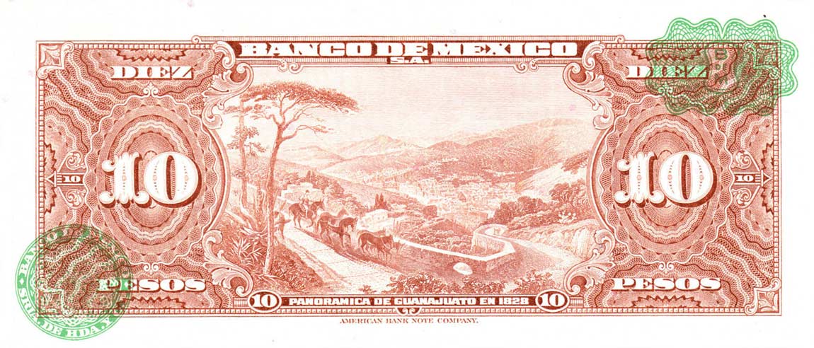 Back of Mexico p58i: 10 Pesos from 1961