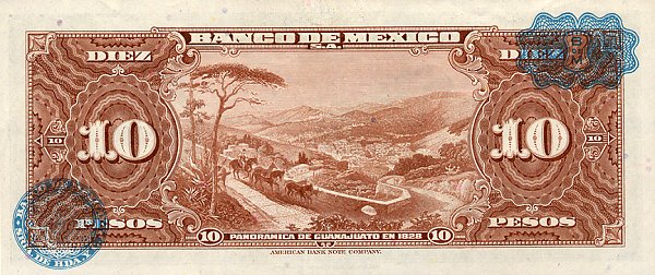Back of Mexico p58j: 10 Pesos from 1963