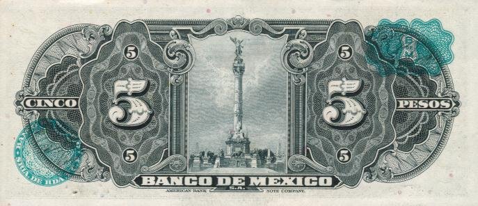 Back of Mexico p60e: 5 Pesos from 1959