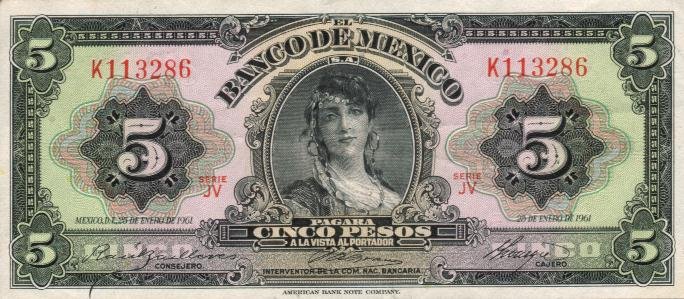 Front of Mexico p60f: 5 Pesos from 1961