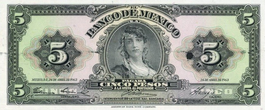 Front of Mexico p60r: 5 Pesos from 1957