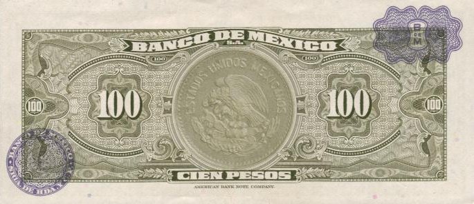 Back of Mexico p61d: 100 Pesos from 1967