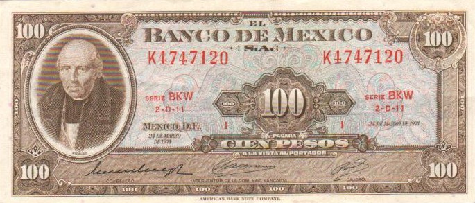 Front of Mexico p61f: 100 Pesos from 1971