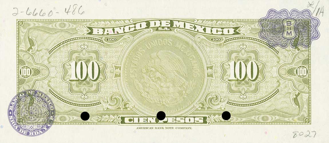 Back of Mexico p61s: 100 Pesos from 1961