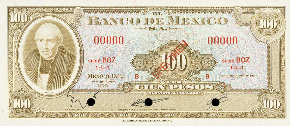 Front of Mexico p61s: 100 Pesos from 1961