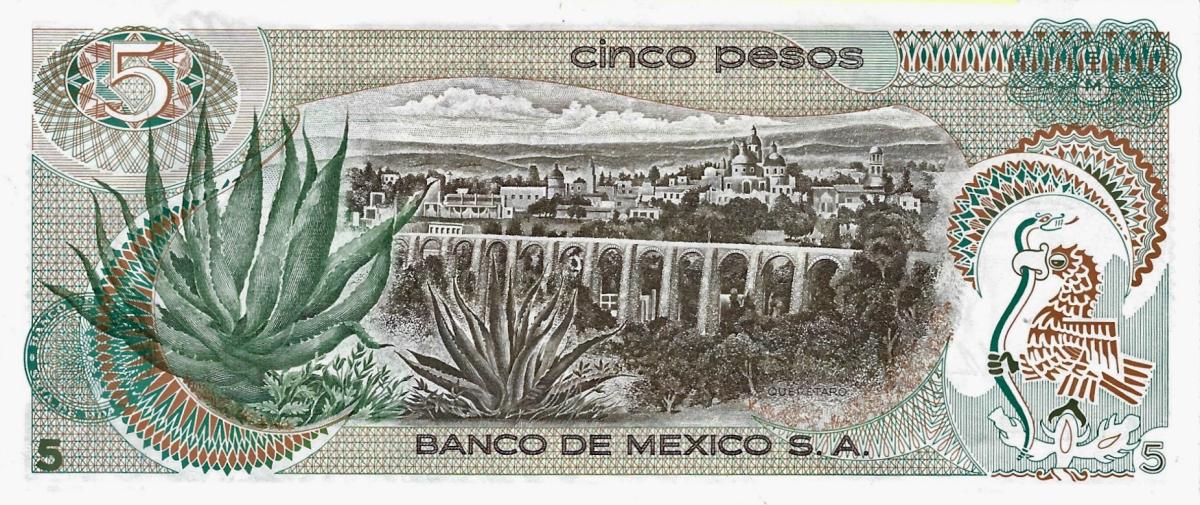 Back of Mexico p62a: 5 Pesos from 1969