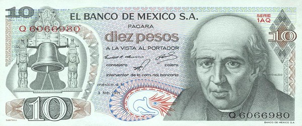 Front of Mexico p63d: 10 Pesos from 1971