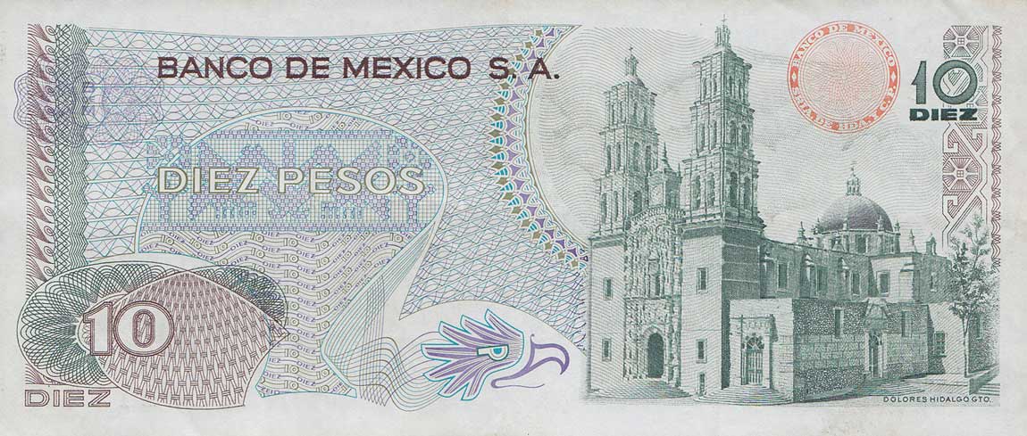Back of Mexico p63g: 10 Pesos from 1974