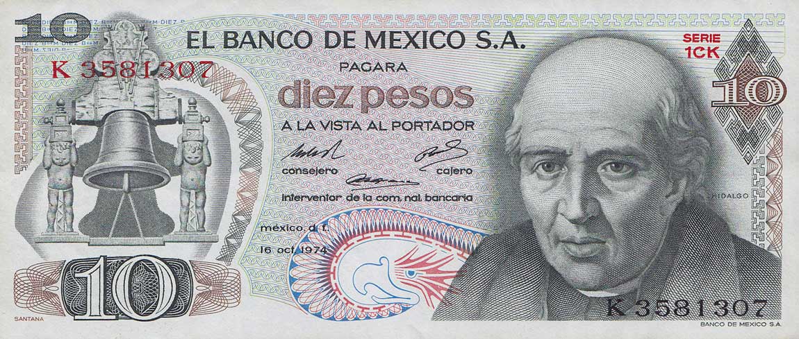 Front of Mexico p63g: 10 Pesos from 1974