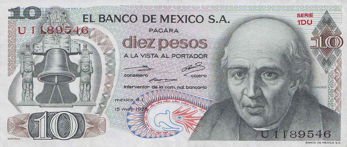 Front of Mexico p63h: 10 Pesos from 1975
