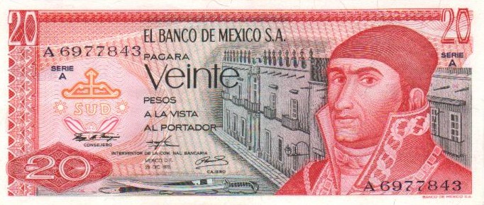 Front of Mexico p64a: 20 Pesos from 1972
