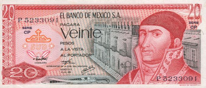 Front of Mexico p64c: 20 Pesos from 1976