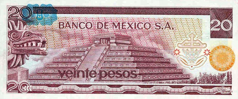 Back of Mexico p64d: 20 Pesos from 1977