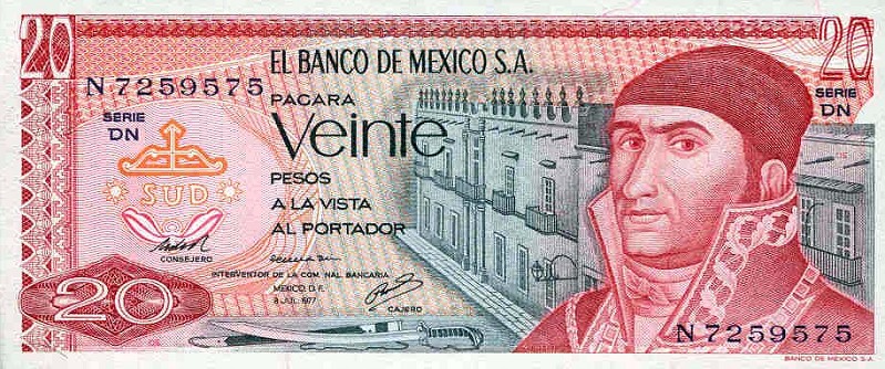 Front of Mexico p64d: 20 Pesos from 1977