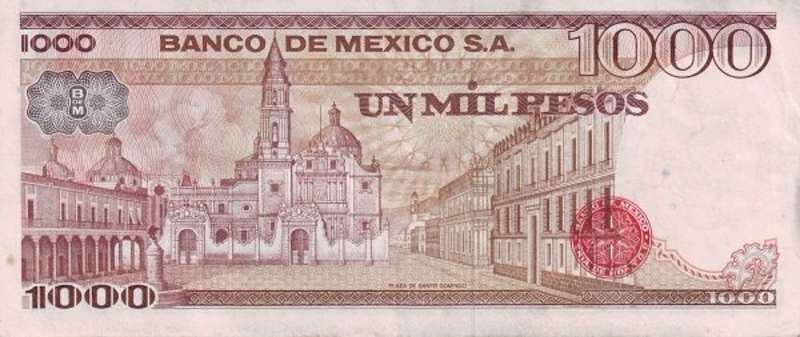 Back of Mexico p70c: 1000 Pesos from 1979
