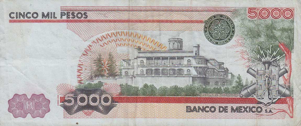 Back of Mexico p77b: 5000 Pesos from 1982