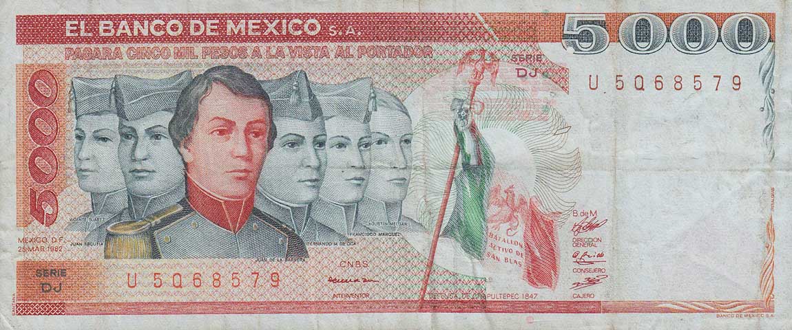 Front of Mexico p77b: 5000 Pesos from 1982