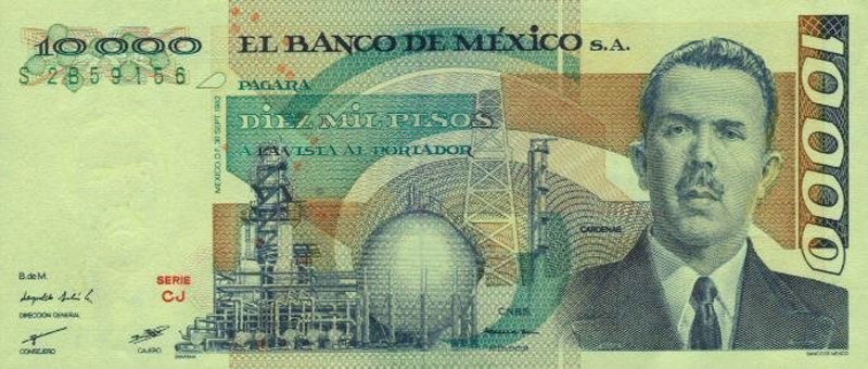 Front of Mexico p78e: 10000 Pesos from 1982