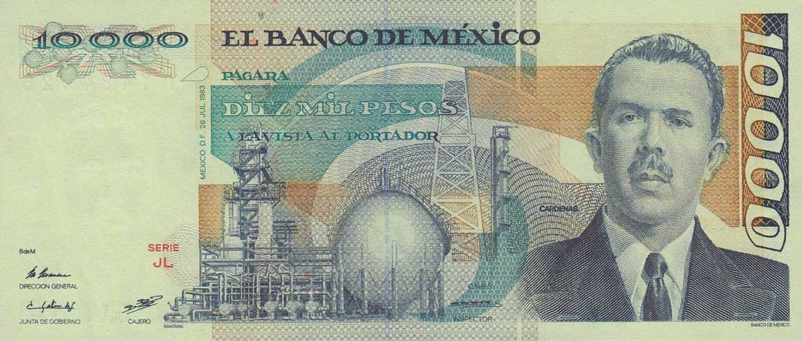 Front of Mexico p84b: 10000 Pesos from 1983