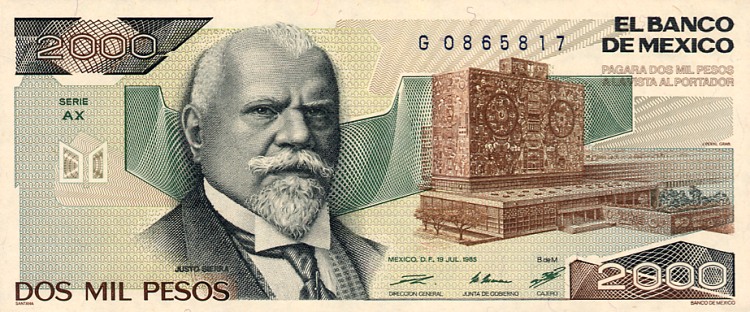 Front of Mexico p86a: 2000 Pesos from 1985