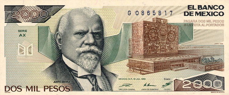 Front of Mexico p86a: 2000 Pesos from 1985
