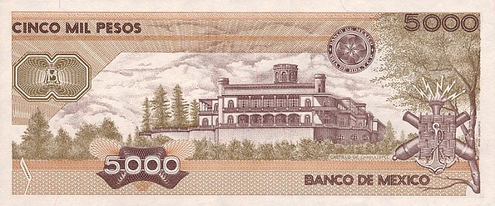 Back of Mexico p88b: 5000 Pesos from 1987