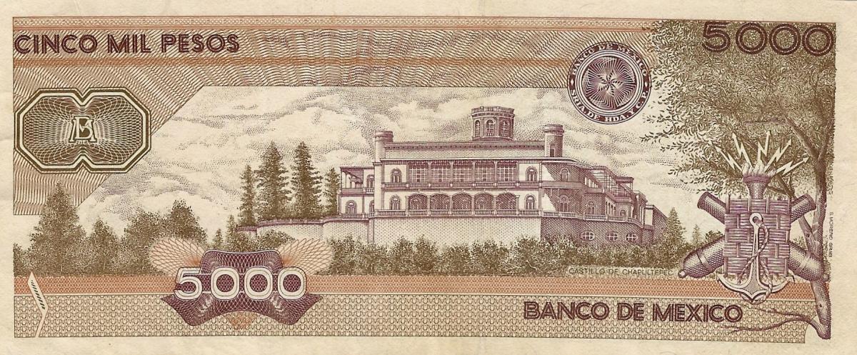 Back of Mexico p88c: 5000 Pesos from 1989