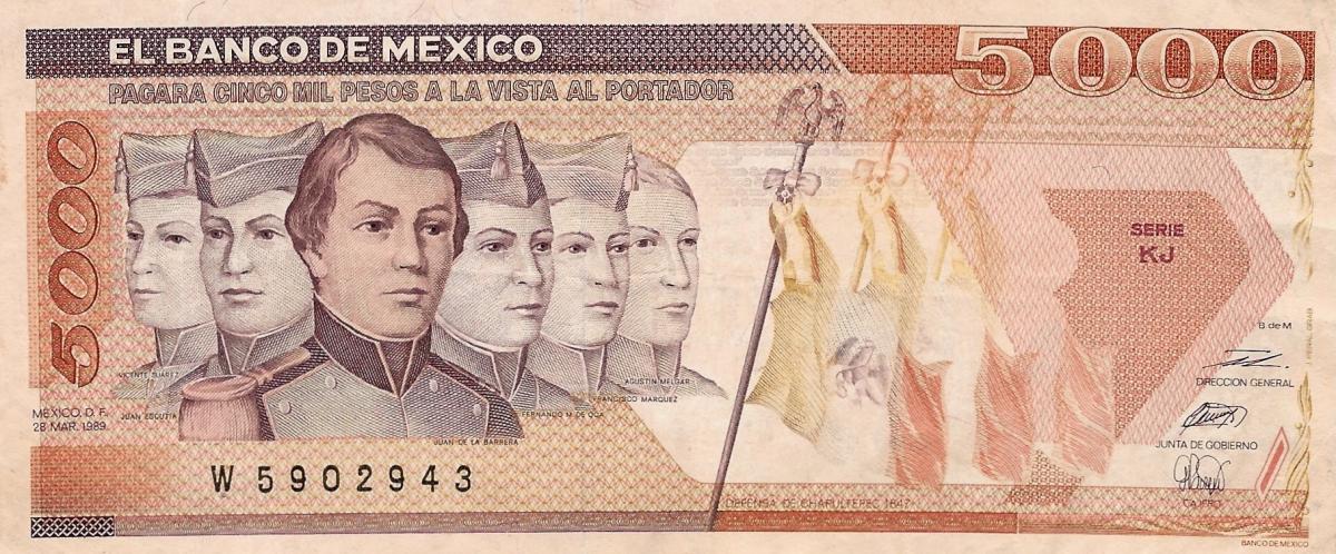 Front of Mexico p88c: 5000 Pesos from 1989