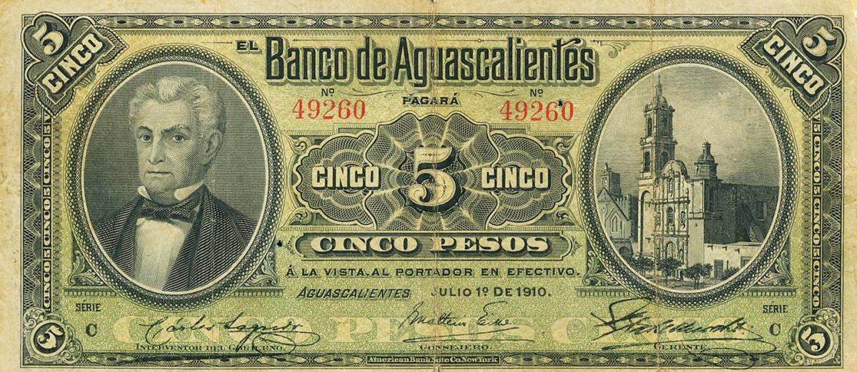 Front of Mexico pS101c: 5 Pesos from 1902