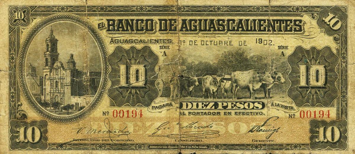 Front of Mexico pS102a: 10 Pesos from 1902