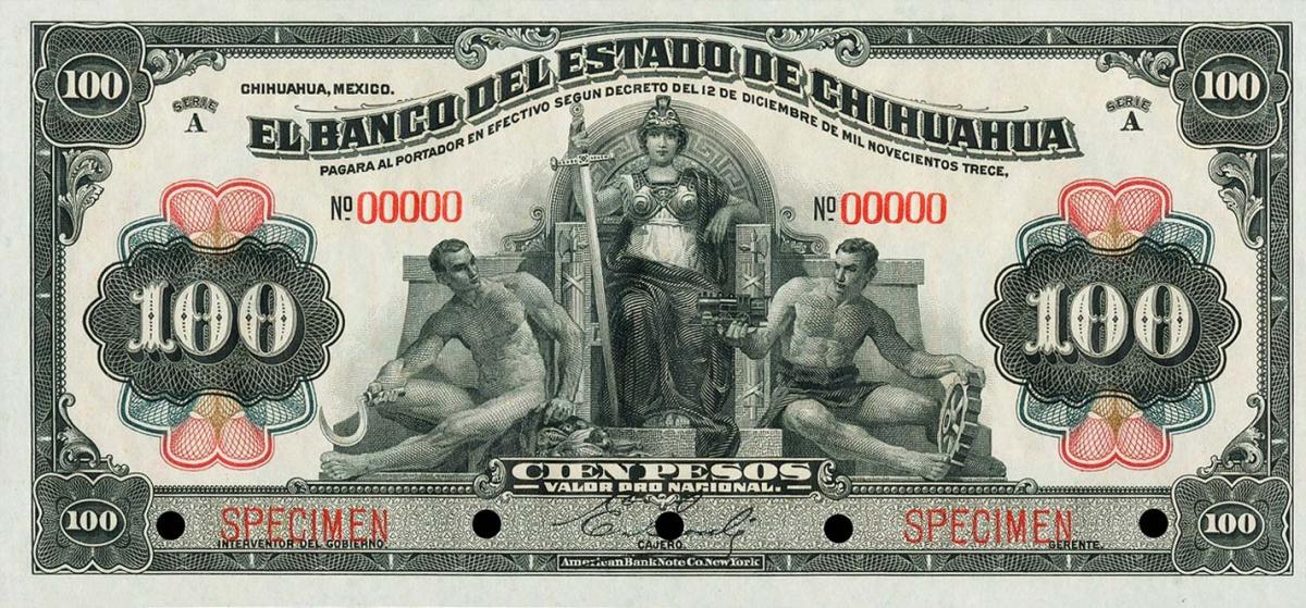 Front of Mexico pS136s: 100 Pesos from 1913